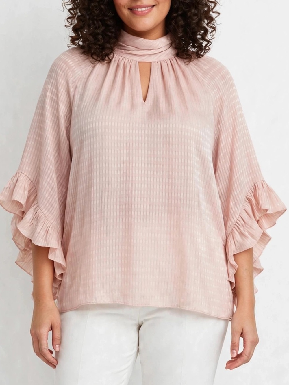 NWT Vince Camuto Pink Mock Neck Ruffle Sleeve Blouse Top 2X - Picture 1 of 10